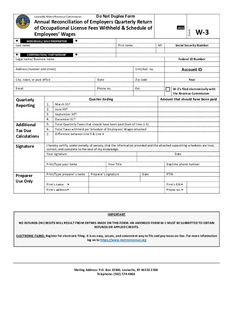 FORM LOUISVILLE METRO REVENUE COMMISSION W