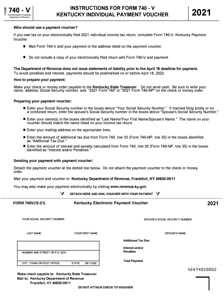 Get the Where to Mail 740v Ky Tax Form Revenue Ky