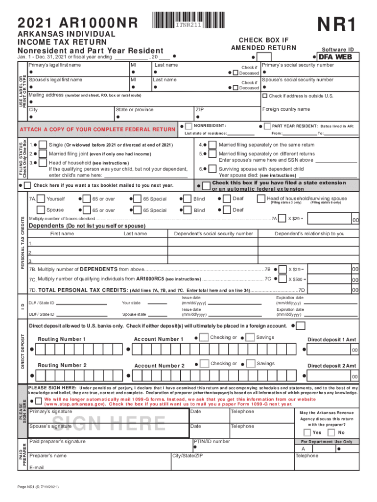  Individual NonresidentPart Year Income Tax Return Packet 2021