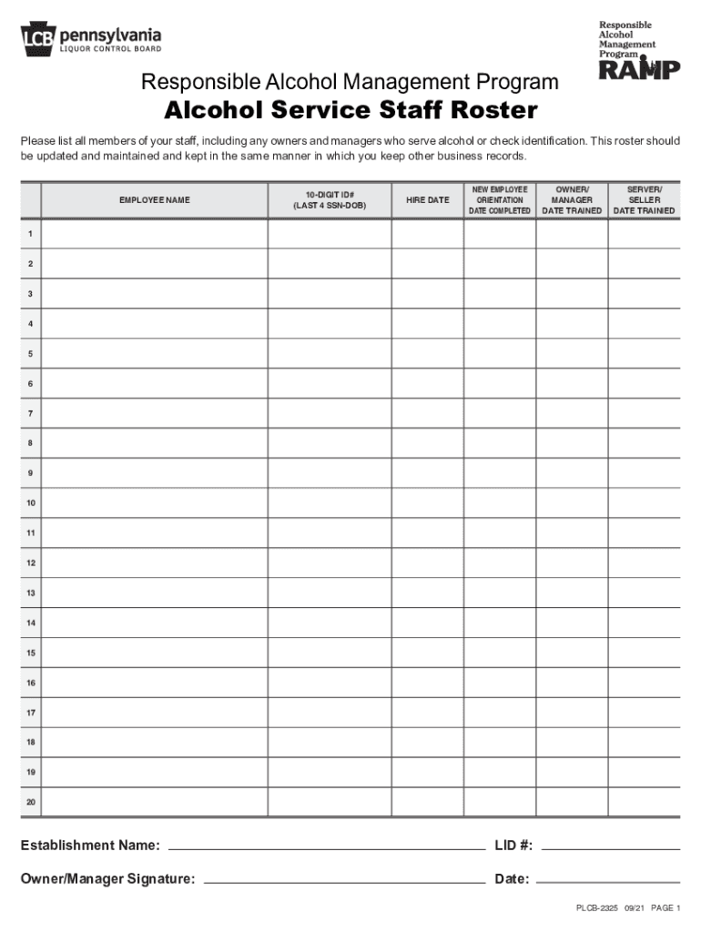  Alcohol Service Staff Roster 2021-2024