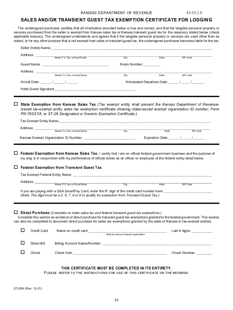 Business Axes for Hotels and R Kansas Department of  Form