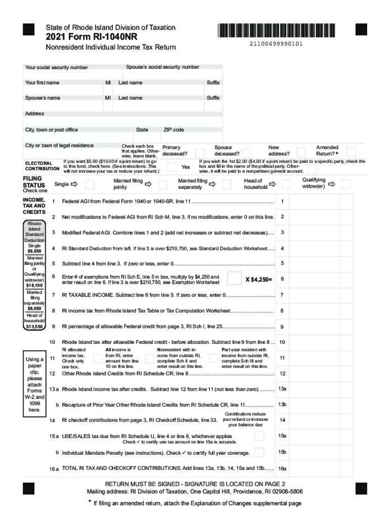  Fillable Online Personal Income Tax Forms Rhode Island 2021