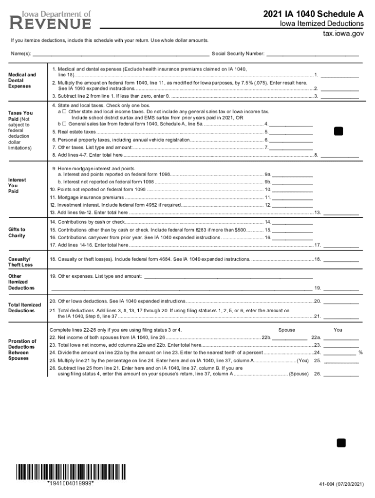  IA 1040 Schedule a 41004 2021