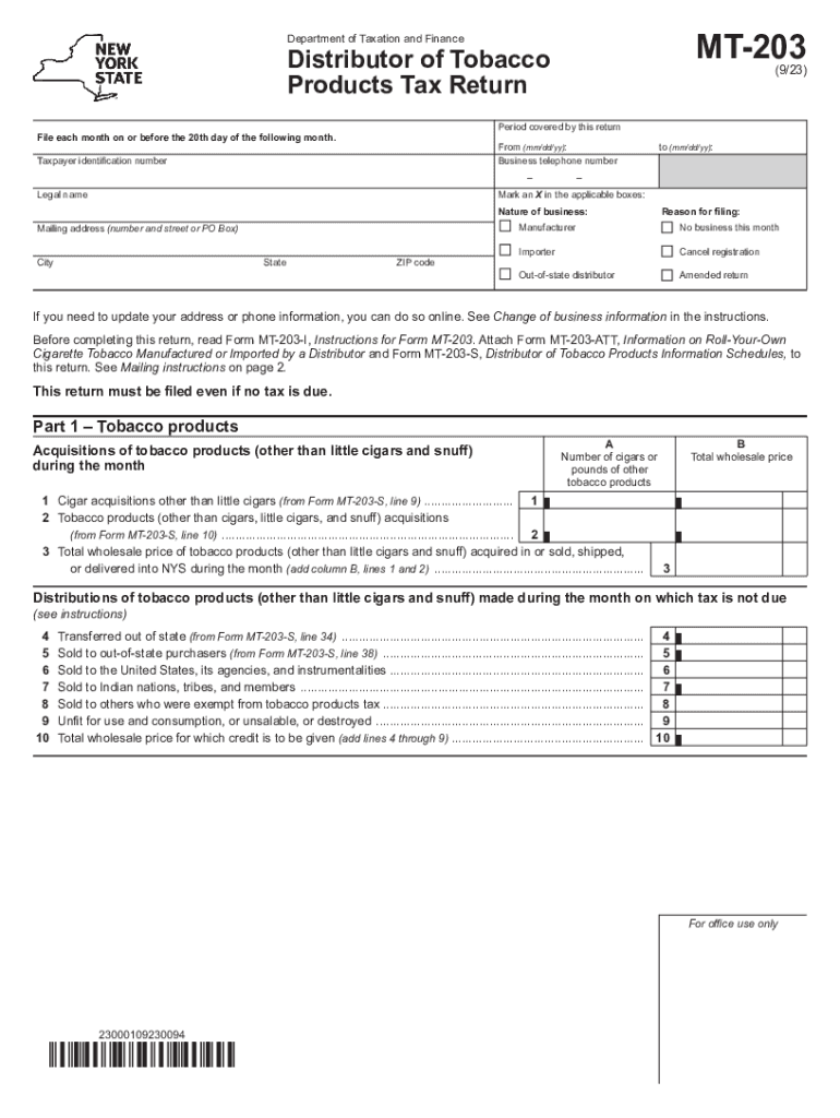 Form MT 203 Distributor of Tobacco Products Tax Return Revised 3