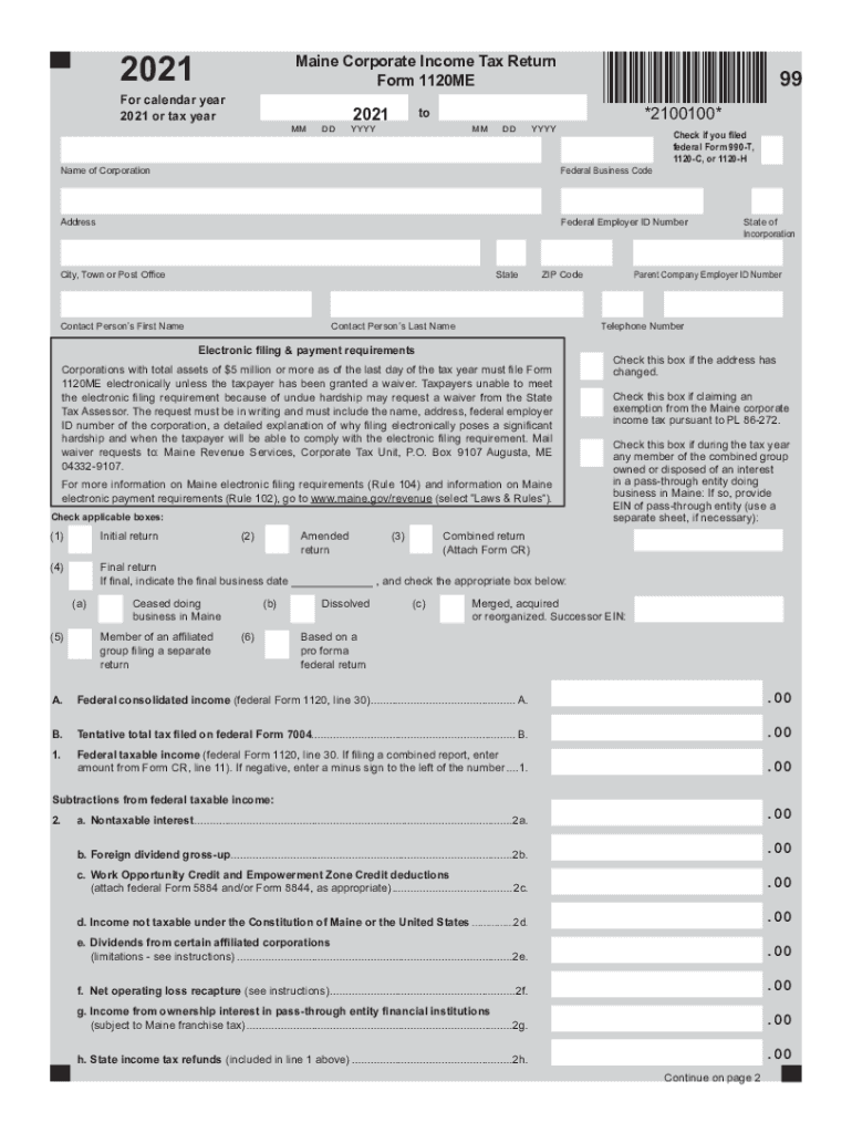  Get the Maine Revenue Services Corporate Income Tax 2021