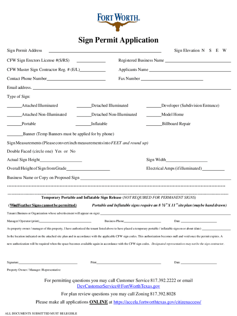 Sign Permit Application the City of Fort Worth  Form