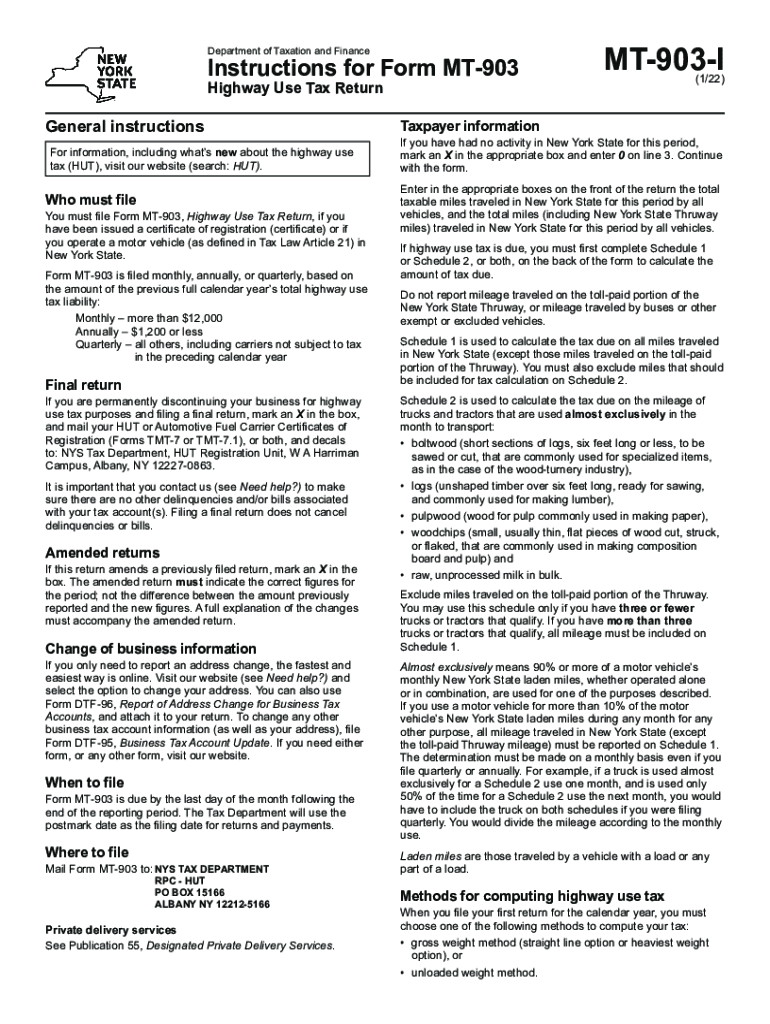  Instructions for Form MT 903 Highway Use Tax Return Revised 122 2022-2024