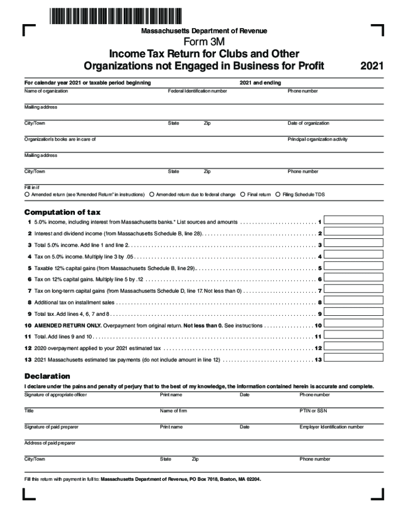  Fillable Online Massachusetts Form 3M Income Tax Return 2021