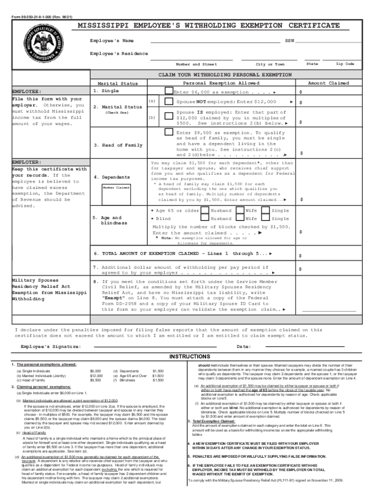 Form 89 350 1 000 Rev MISSISSIPPI EMPLOYEE&#039;S