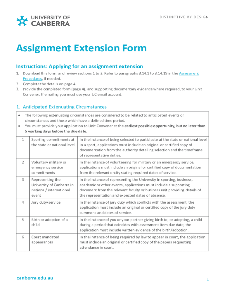  AU University of Canberra Assignment Extension Form 2022-2024