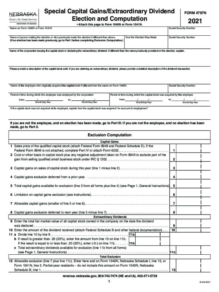 Revenue Nebraska Govtax Forms2019Special Capital GainsExtraordinary Dividend FORM 4797N