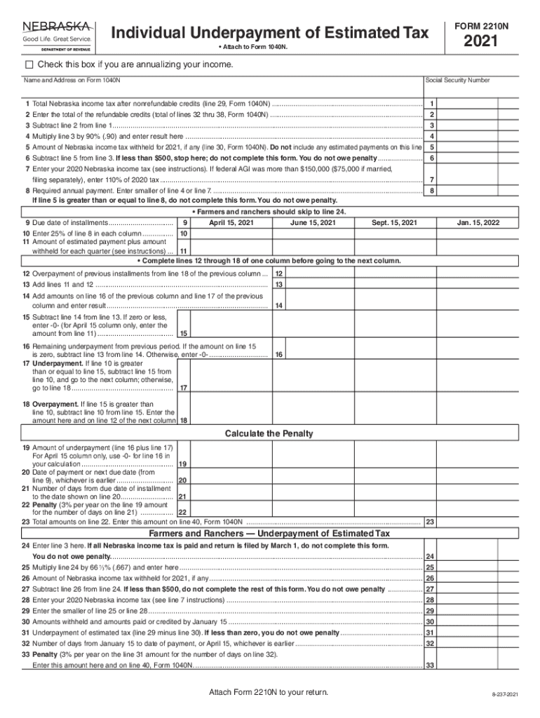 Individual Income Tax FormsNebraska Department of RevenueAbout Form 2210, Underpayment of Estimated Tax ByEstimated TaxesInterna