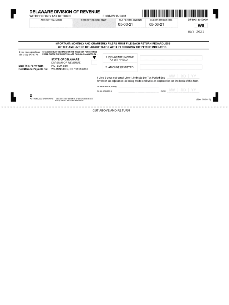Withholding Tax FAQs Division of Revenue Delaware  Form