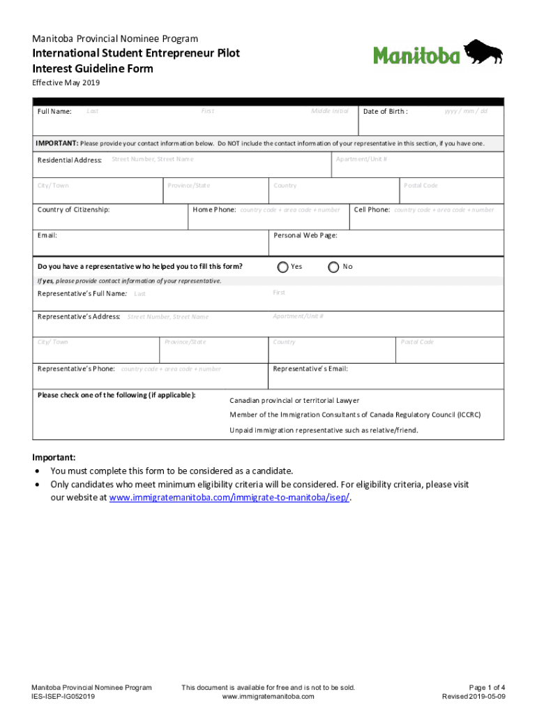 Fillable Online Interest Guideline Form International