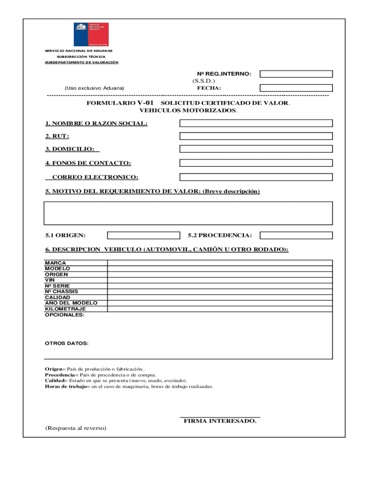 Vehicle Value Certificate Request Form