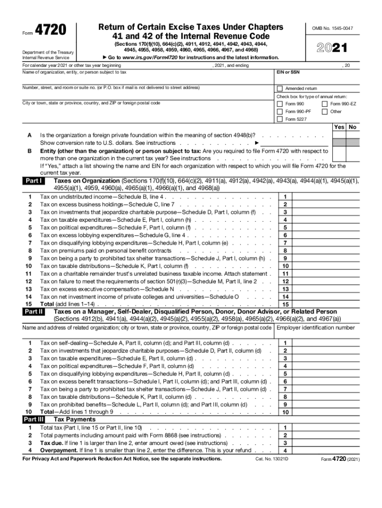  About Form 4720, Return of Certain Excise Taxes under 2021