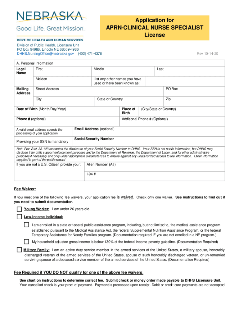 Fillable Online Dhhs Ne APRN Nebraska Department of  Form