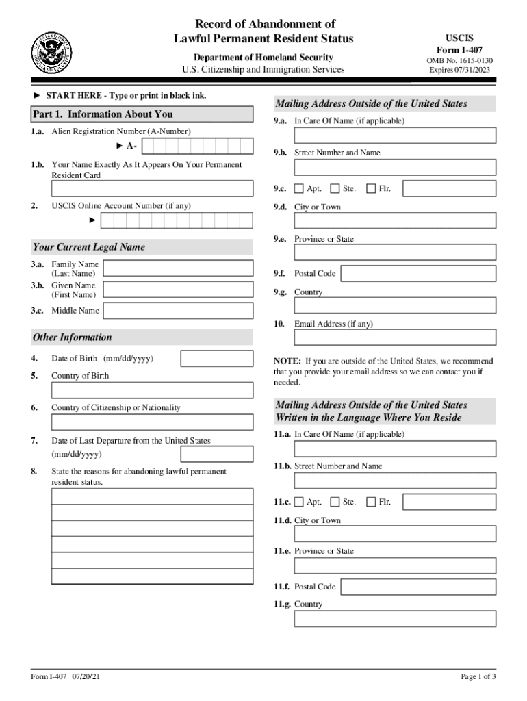 Abandonment Lawful Permanent Resident  Form