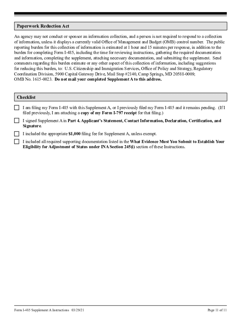 Instructions I 485 Adjustment  Form