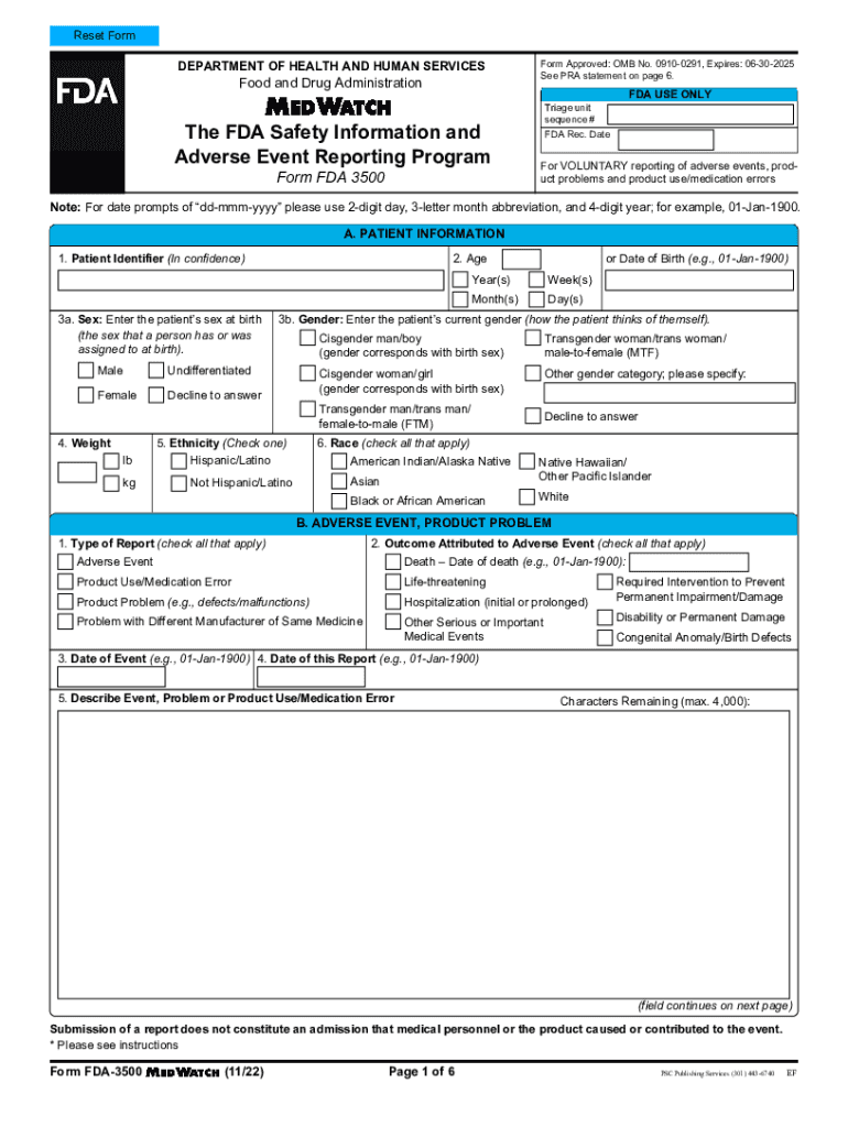 FORM FDA 3500