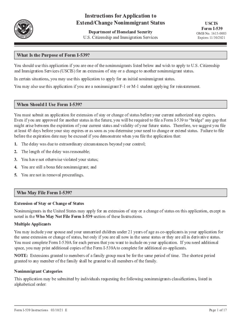 Uscis I 539 Instructions  Form