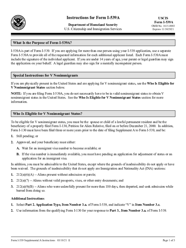 Fillable Online Instructions for Form I 539A Fax Email