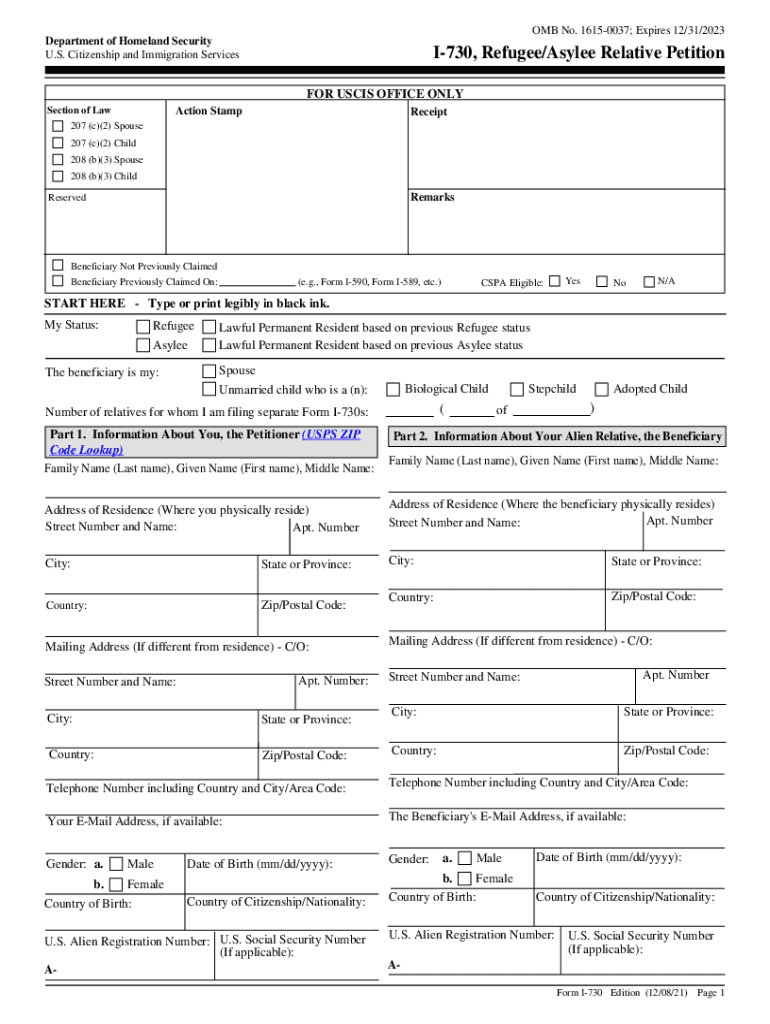  Form I 730, Refugee Asylee Relative Petition Refugee Asylee Relative Petition 2019