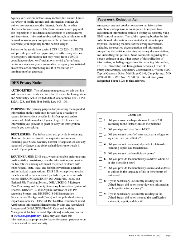 I 730 Instructions Form
