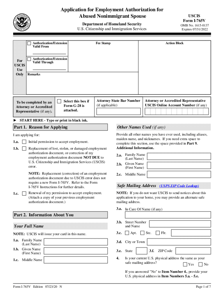 Application for Employment Authorization for AbusedApplication for Employment Authorization for AbusedEmployment Authorization E  Form