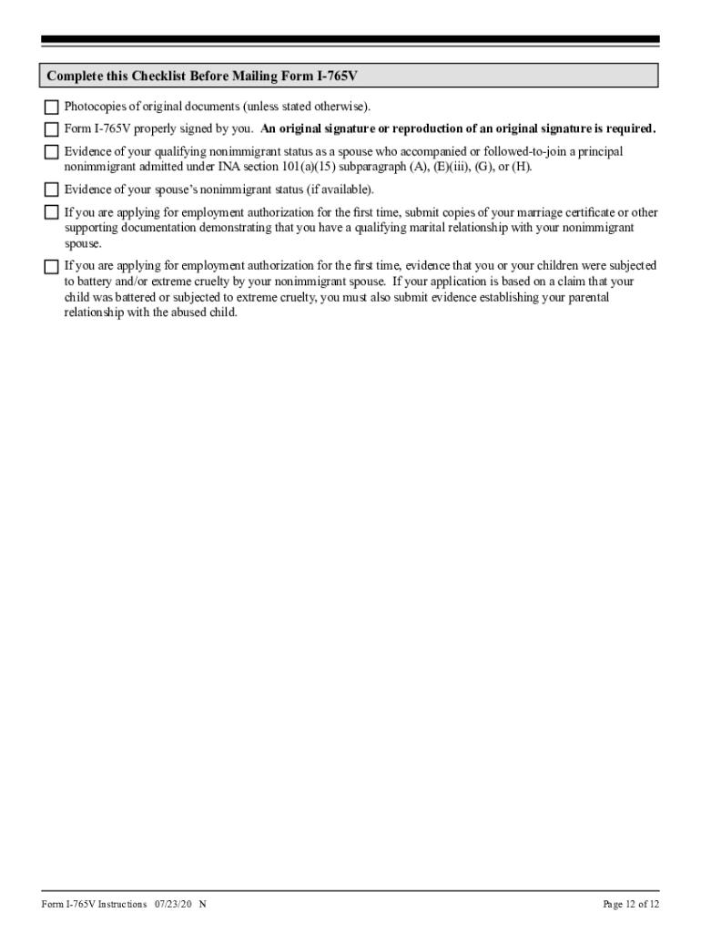 Form I 765V Instructions