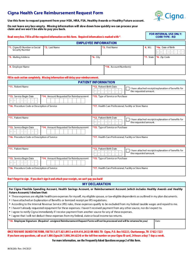 865625b Cigna HSA, HRA, and FSA Reimbursement Request Form 865625b Interactive