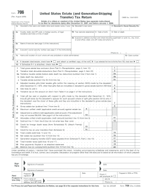 Form 706 Rev August Fill in Capable United States Estate and Generation Skipping Transfer Tax Return