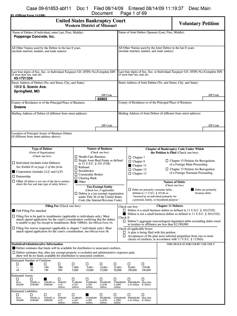 Bankruptcy Forms Poppenga Concrete, Inc M Brent Hendrix Mo Bar No 30566