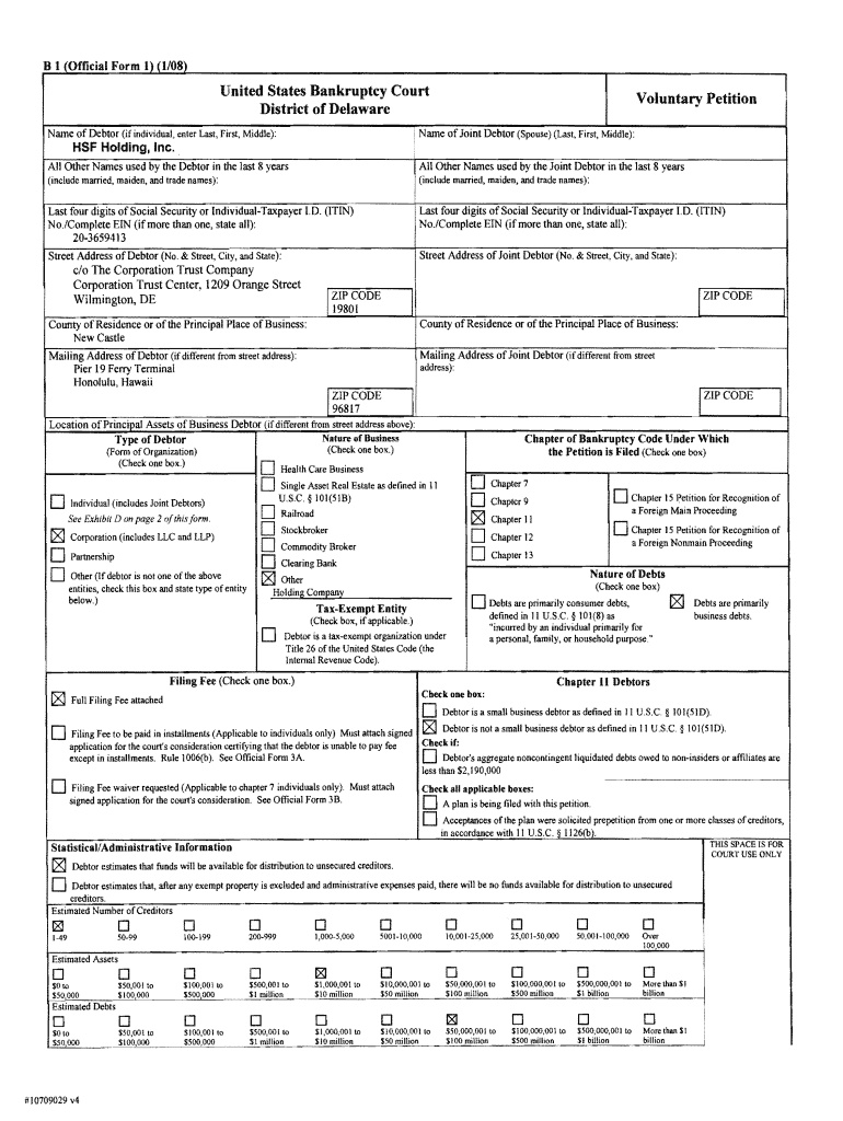 United States Bankruptcy Court Voluntary Petition District of  Form