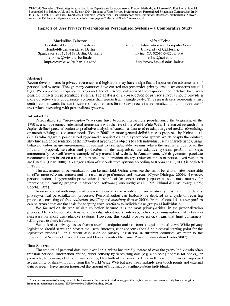 Impacts of User Privacy Preferences on Personalized Systems a Ics Uci  Form