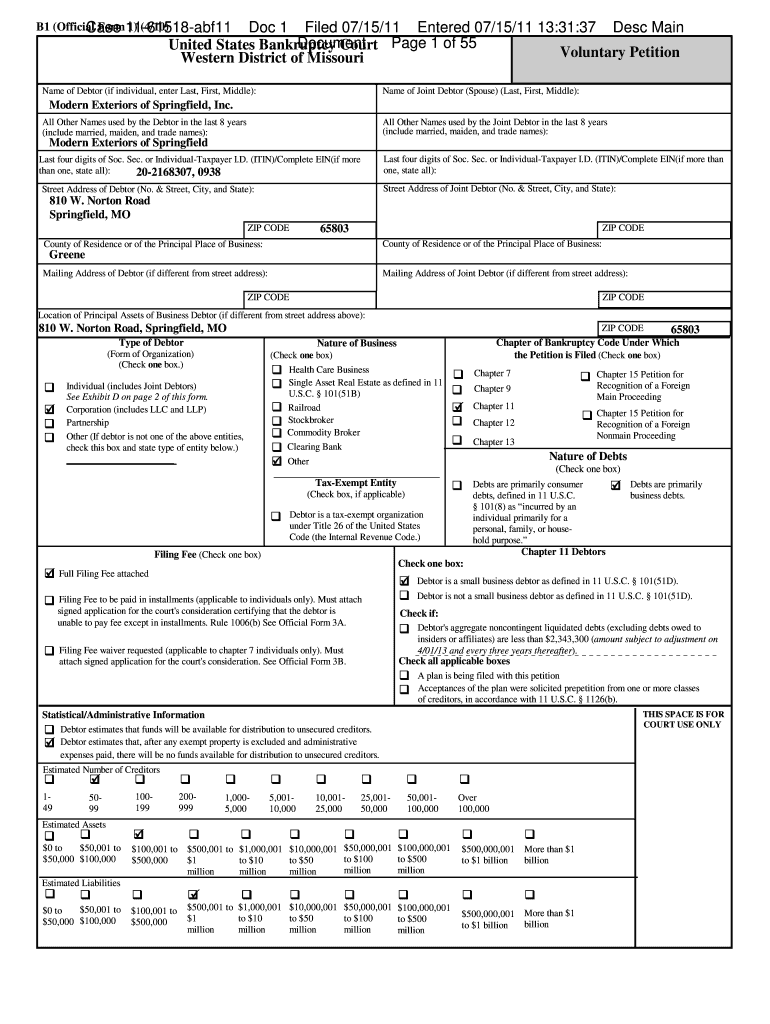 Voluntary Petition Western District of Missouri United States  Form