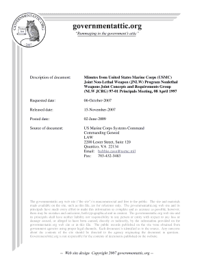 Minutes from United States Marine Corps USMC Joint Non Lethal Weapon JNLW Program Nonlethal Weapons Joint Concepts and Requireme  Form