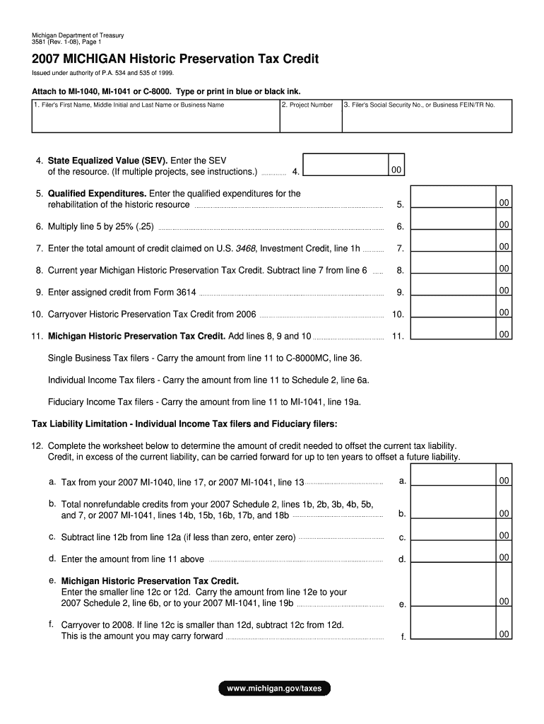 3581, Michigan Historic Preservation Tax Credit 3581, Michigan Historic Preservation Tax Credit  Form