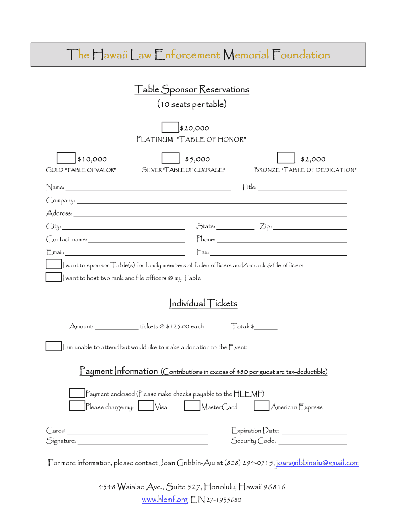 The Hawaii Law Enforcement Memorial Foundation  Form