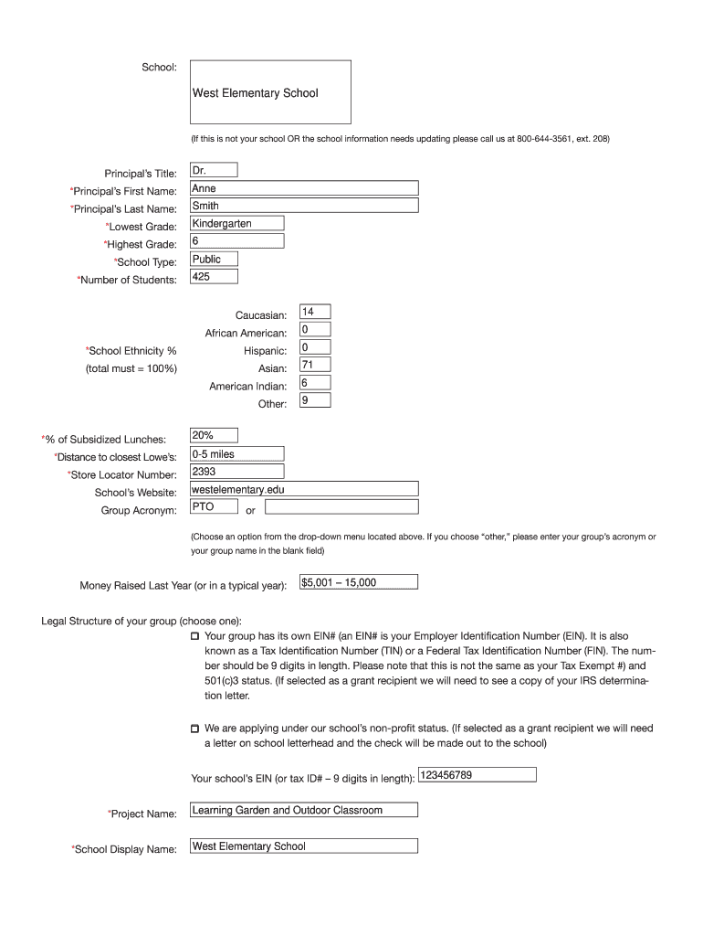 Lowe's Toolbox for Education Grant Application  Form