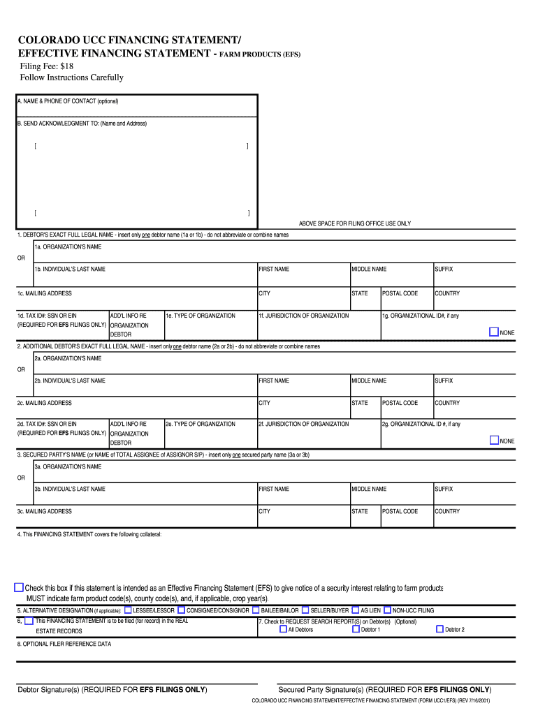  Ucc 1 Filing Colorado  Form 2001