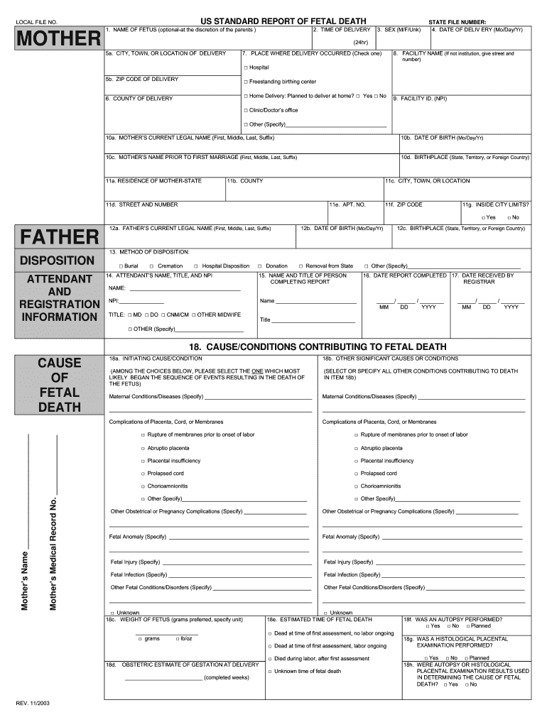 Get and Sign Certificate of Fetal Death 2003-2022 Form
