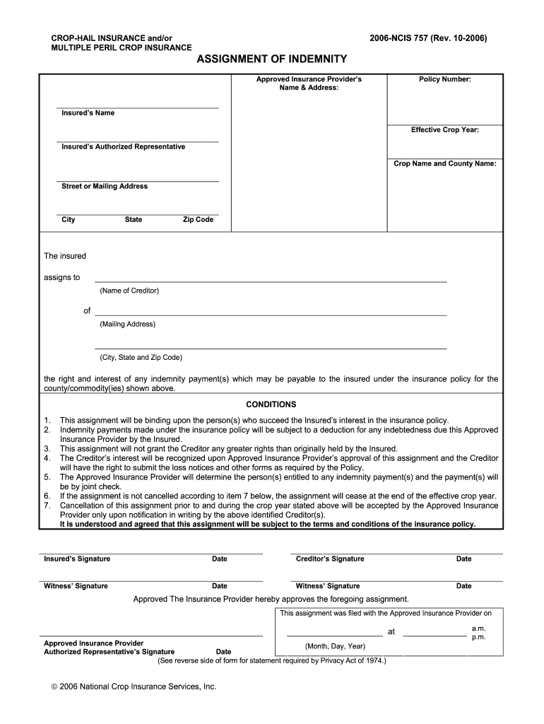  Ncis Assignment of Indemnity Form 2006-2024