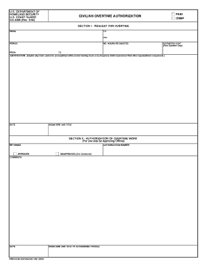 CG4358 PDF Civilian Overtime Authorization Uscg  Form