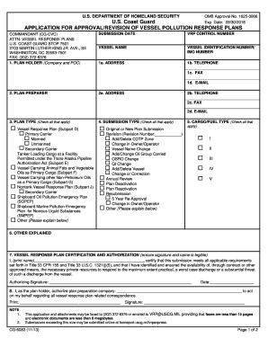 CG6083 PDF Application for ApprovalRevision of Vessel Pollution Response Plans Uscg  Form