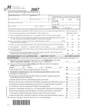 Schedule H Homestead Credit Form PDF Fillable Form Schedule H Revenue Wi