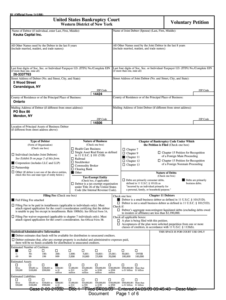 Bankruptcy Forms Keuka Capital Inc Charles D Tolbert, Esq 4549044