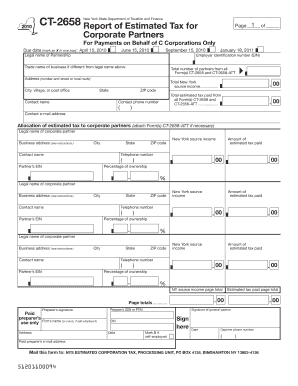 CT 2658 Report of Estimated Tax for New York State Department of Taxation and Finance Page 1 of Corporate Partners for Payments   Form