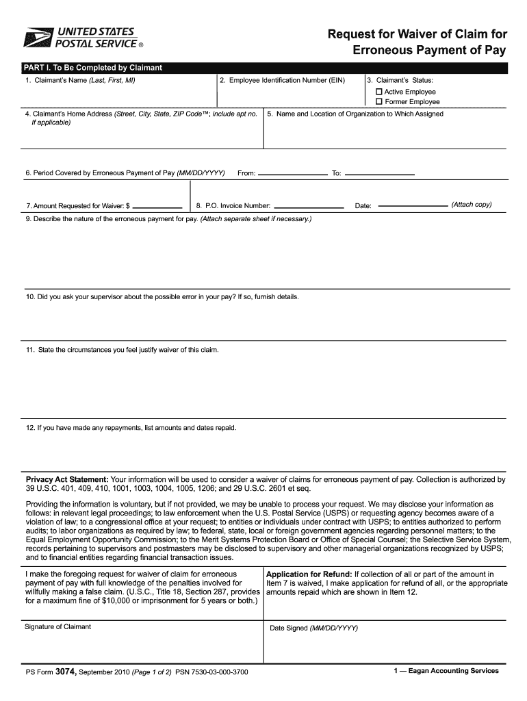  Ps Form 3074 Fillable 2010-2024