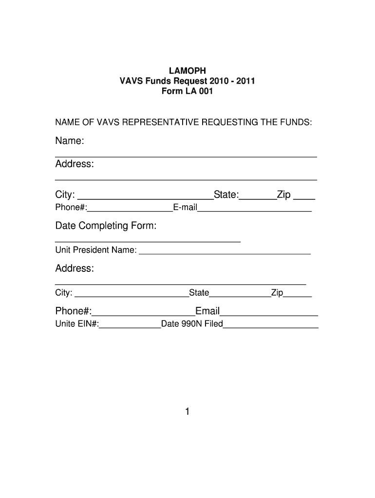 LAMOPH VAVS Fund Request Form and Instructions